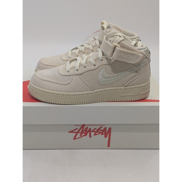 Nike Air Force 1 Mid SP Stussy Fossil Hemp DJ7841-200 Men’s 5.5 / Women’s 7 - Picture 2 of 10